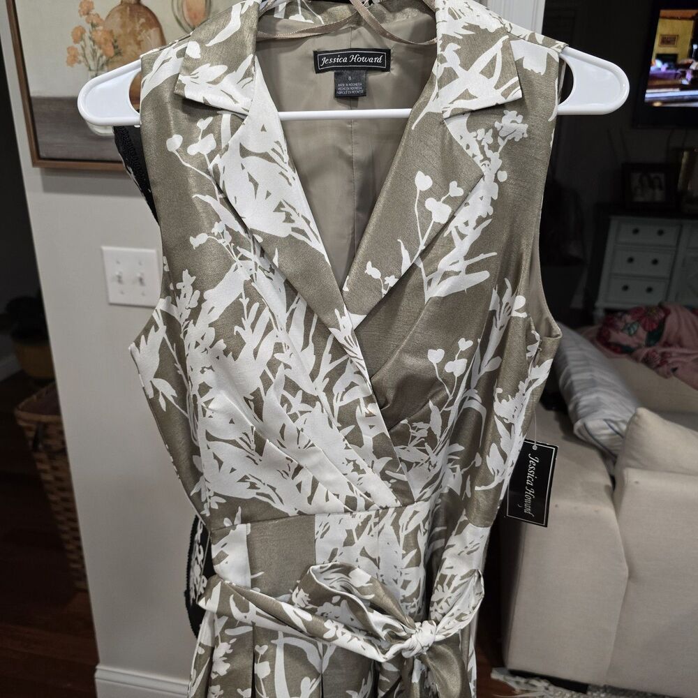 Jessica Howard Sleeveless, Collared, Belted Tailored Dress With Belt Size 8 NWT